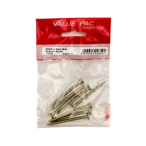 Centurion 5mm x 60mm ZYP Multi Purpose Single Thread Countersunk Pozi Screws - Pack of 10