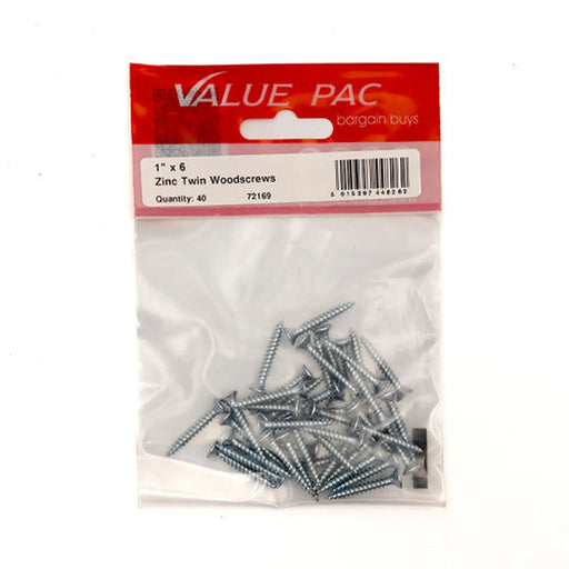 Centurion 1" x 6 ZP Cross Recessed Hardened Twin Thread Woodscrews with - Pack of 10