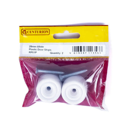 Centurion 28mm White Plastic Door Stops (Pack of 2) - Pack of 5