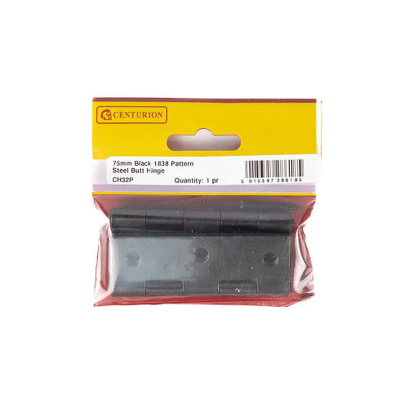 Centurion Steel Butt Hinges, Black, 75mm - Pack of 5