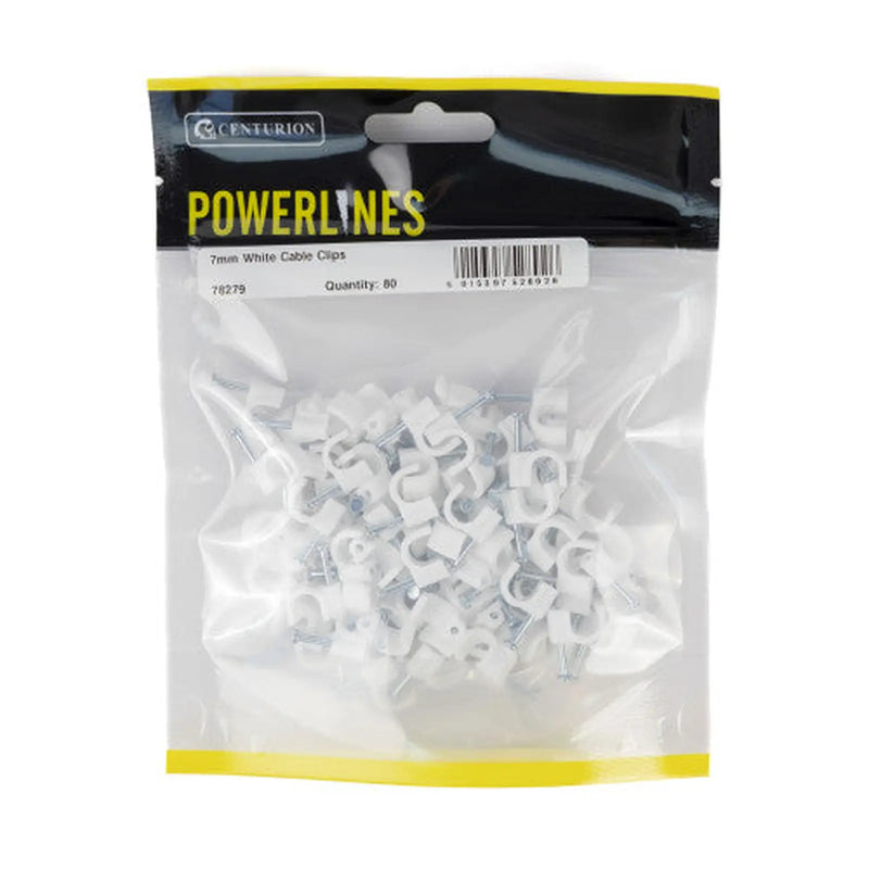 Centurion Round Cable Clips - White - 7mm - (80 PK) - Pack of 5