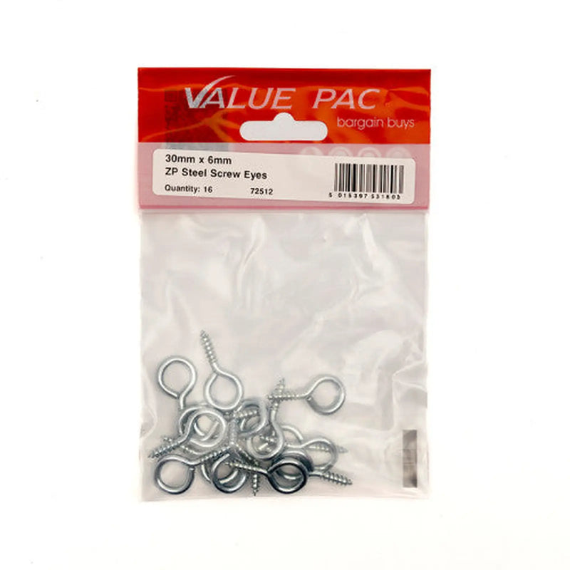 Centurion 30 x 3mm ZP Steel Screw Eyes (Pack of 16) - Pack of 10