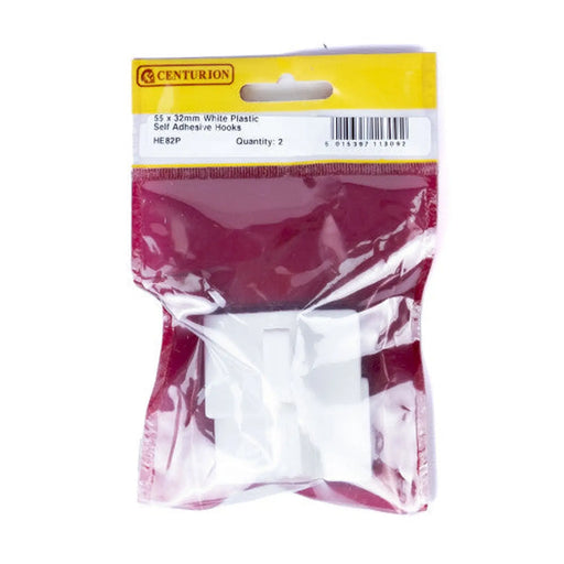Centurion 50mm x 32mm Plastic Self Adhesive Hooks (Pack of 2) - Pack of 5