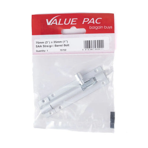 Centurion 75mm (3") x 25mm (1") SAA Straight Barrel Bolt - Pack of 10