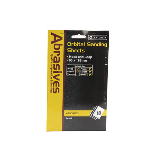 Centurion Assorted Hook & Loop Orbital Sanding Sheet w/hole - 93 x 185mm - - Pack of 5