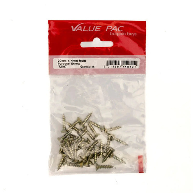 Centurion 4mm x 20mm ZYP Multi Purpose Single Thread Countersunk Pozi Screws - Pack of 10