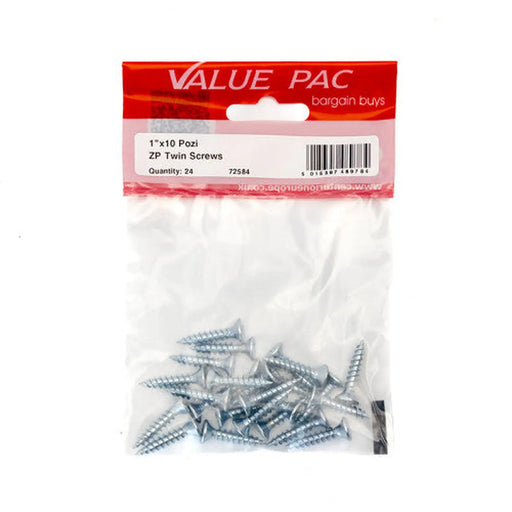 Centurion 1" x 10 Pozi CSK ZP Twin Screws 24pk - Pack of 10