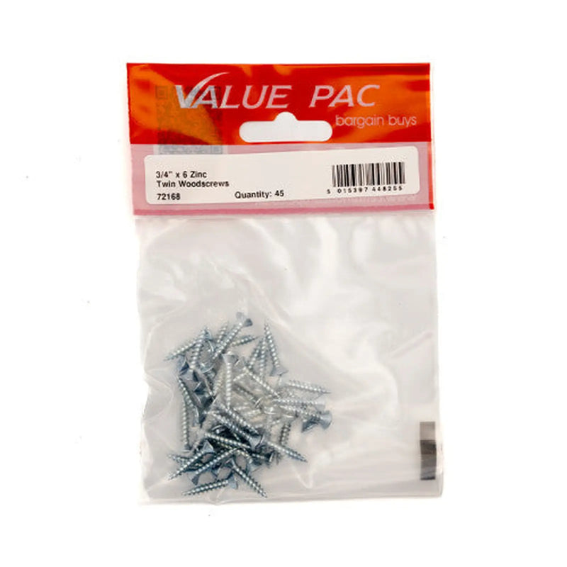 Centurion 3/4" x 6 ZP Cross Recessed Hardened Twin Thread Woodscrews with - Pack of 10