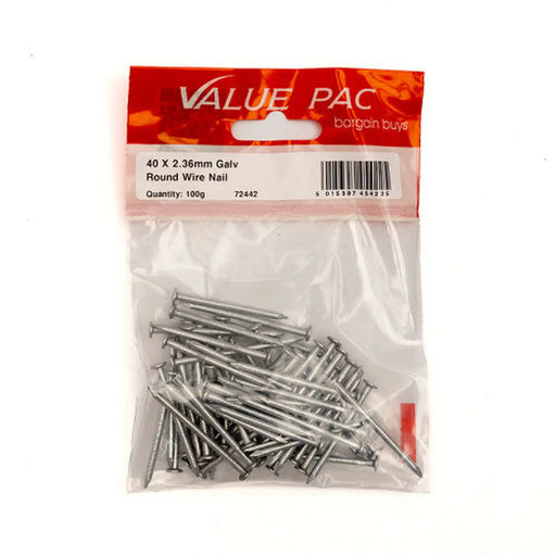Centurion 40 x 2.36mm Galv Round Wire Nail 100g - Pack of 10