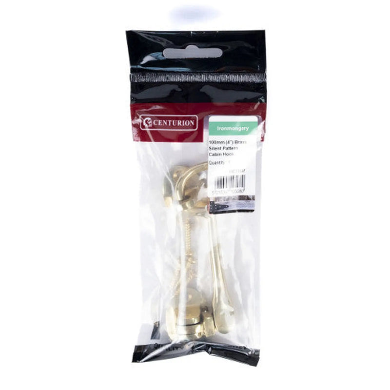 Centurion Silent Pattern Brass Cabin Hooks, Polished Brass, 100mm - Pack of 5