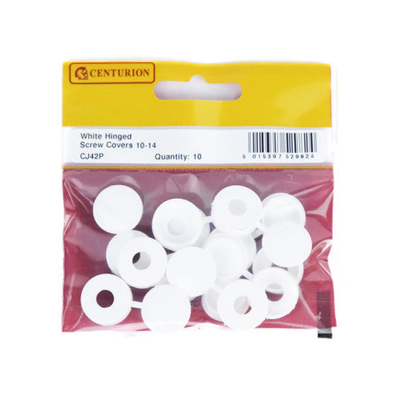 Centurion White Hinged Screw Cover Caps 10-14 Screw 10pk - Min Order 6