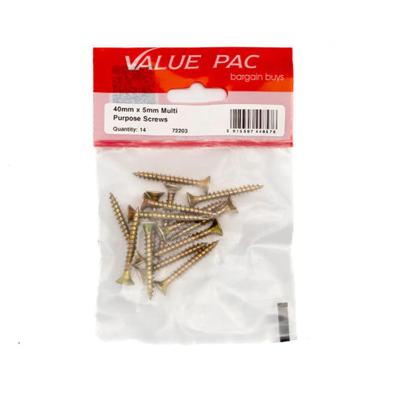 Centurion 5mm x 40mm ZYP Multi Purpose Single Thread Countersunk Pozi Screws - Pack of 10