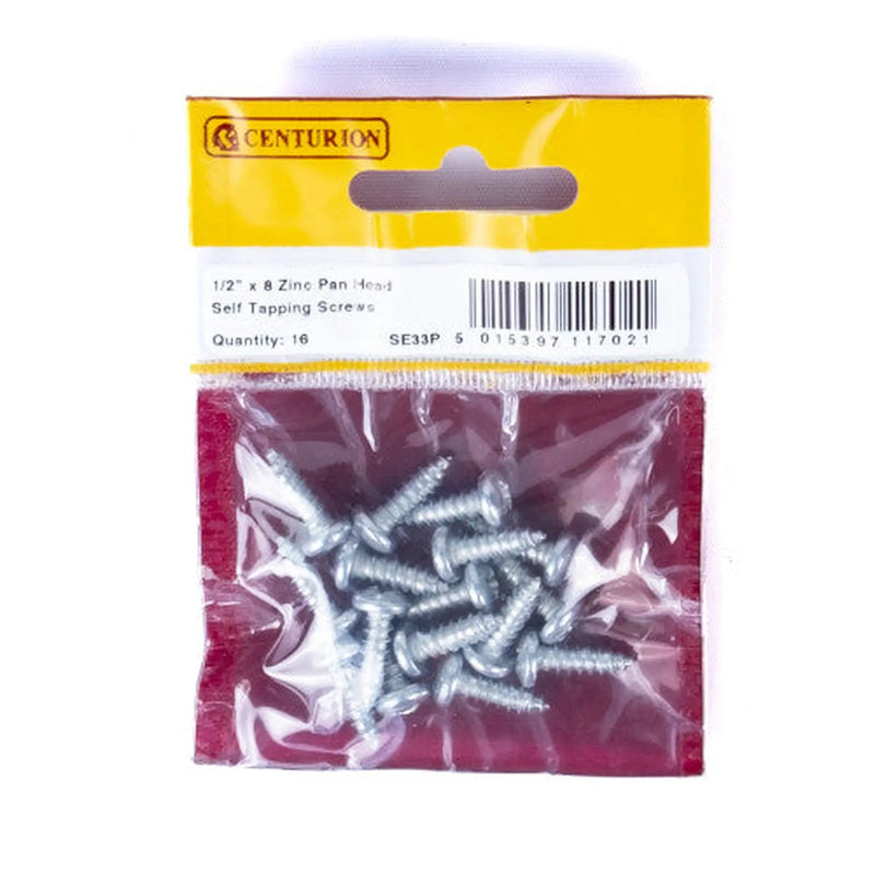 Centurion 1/2" x 8 ZP Pan Head Self Tapping Screws  (Pack of 16) - Pack of 5