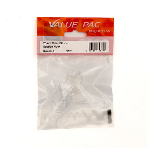 Centurion 25mm Clear Plastic Suction Hook (Pack of 3) - Pack of 10