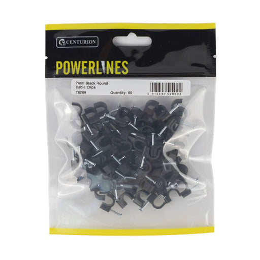 Centurion Round Cable Clips - Black - 7mm - (80 PK) - Pack of 5
