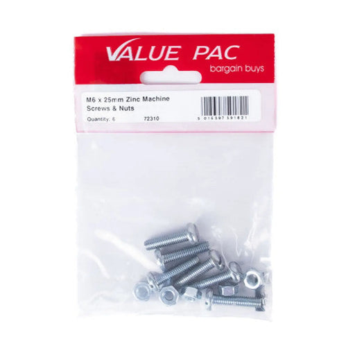 Centurion M6 x 25mm ZP Machine Screws & Nuts - Pack of 10