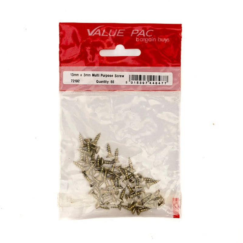 Centurion 3mm x 13mm ZYP Multi Purpose Single Thread Countersunk Pozi Screws - Pack of 10