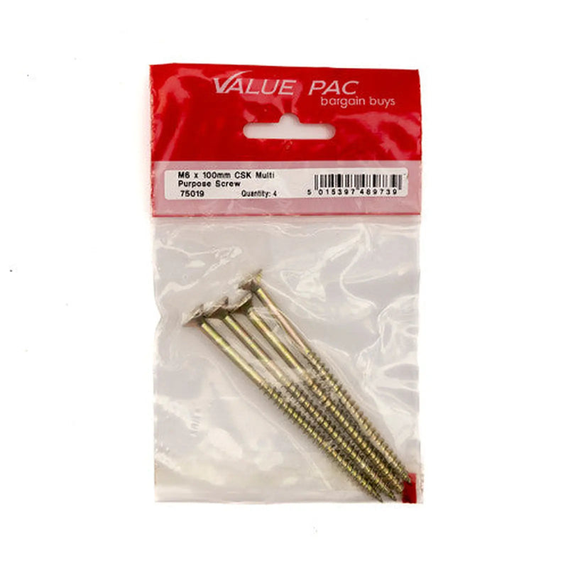Centurion M6 x 100mm Pozi CSK Multi Purpose Screws (Pack of 4) - Pack of 10