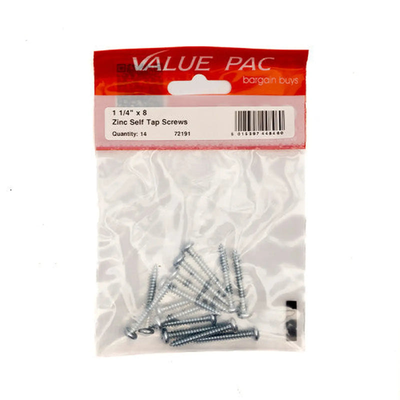 Centurion 1 1/4" x 8 Pozi Pan Head ZP Self Tapping Screws 14pk - Pack of 10