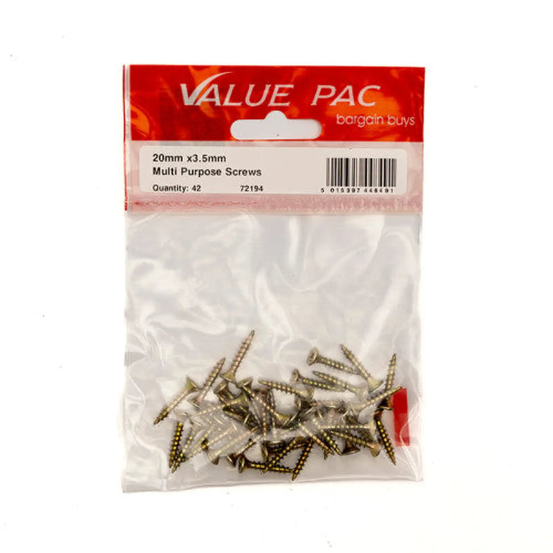Centurion 3.5mm x 20mm ZYP Multi Purpose Single Thread Countersunk Pozi - Pack of 10