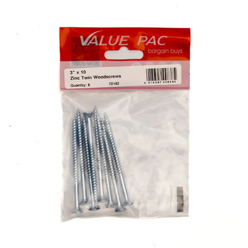 Centurion 3" x 10 ZP Cross Recessed Hardened Twin Thread Woodscrews with - Pack of 10