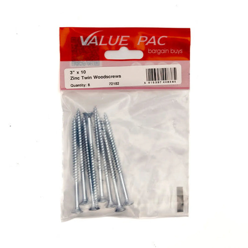 Centurion 3" x 10 ZP Cross Recessed Hardened Twin Thread Woodscrews with - Pack of 10
