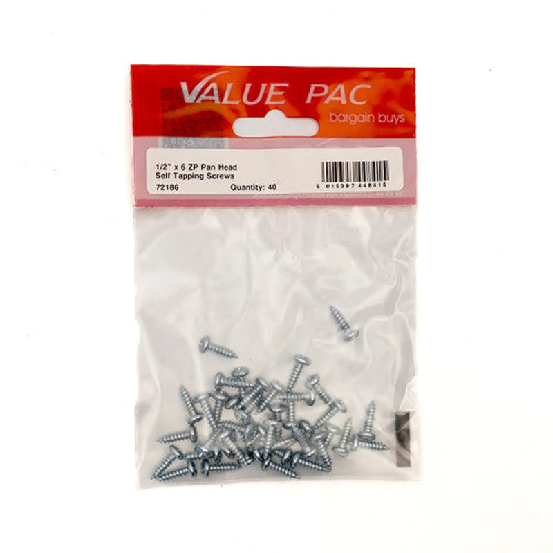 Centurion 1/2" x 6 ZP Pan Head Self Tapping Screws 40pk - Pack of 10