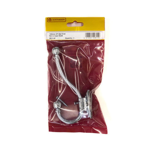 Centurion 130mm Premium Ball End Hat & Coat Hook - Chrome Plated - Pack Qty 1 - Pack of 5