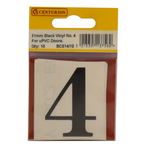 Centurion 51mm Black Traditional Oldstyle Font Vinyl Number 4 (Pack of 10) - Min Order 2