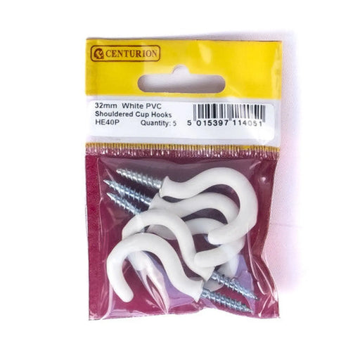 Centurion 32mm White PVC Shouldered Cup Hooks (Pack of 5)
