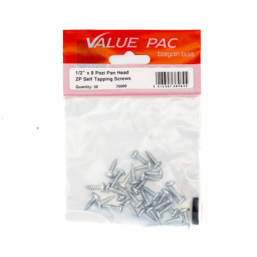 Centurion 1/2" x 8 Pozi Pan Head ZP Self Tapping Screws 30pk - Pack of 10