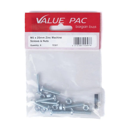 Centurion M5 x 25mm ZP Machine Screws & Nuts (Pack of 8) - Pack of 10