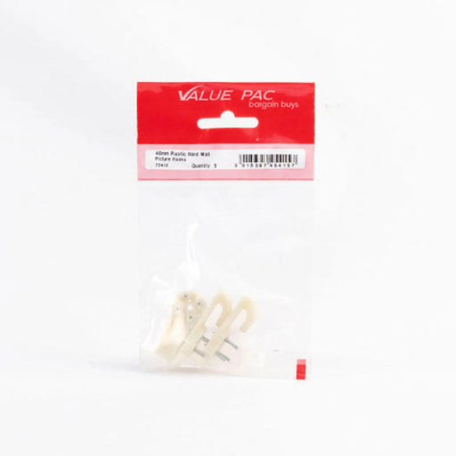 Centurion 40mm Plastic Hard Wall Picture Hooks (Pack of 3) - Pack of 10