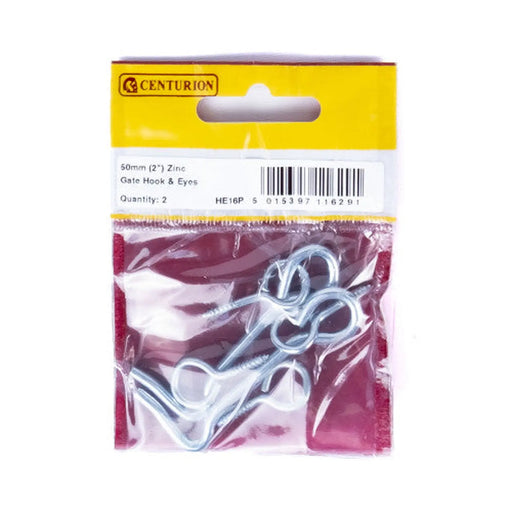 Centurion Gate Hook and Eyes, Zinc Plated, 50mm - Pack of 5