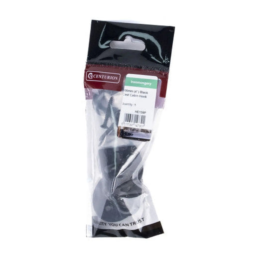 Centurion Cast Cabin Hook, Black, 100mm - Pack of 5