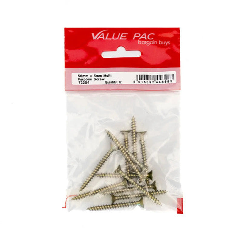 Centurion 5mm x 50mm ZYP Multi Purpose Single Thread Countersunk Pozi Screws - Pack of 10
