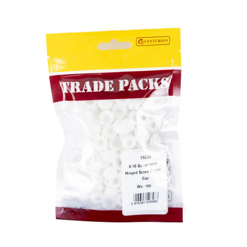Centurion Screw Covers - White Hinged - 6-10 Gauge Screw - (100 PK) - Pack of 5