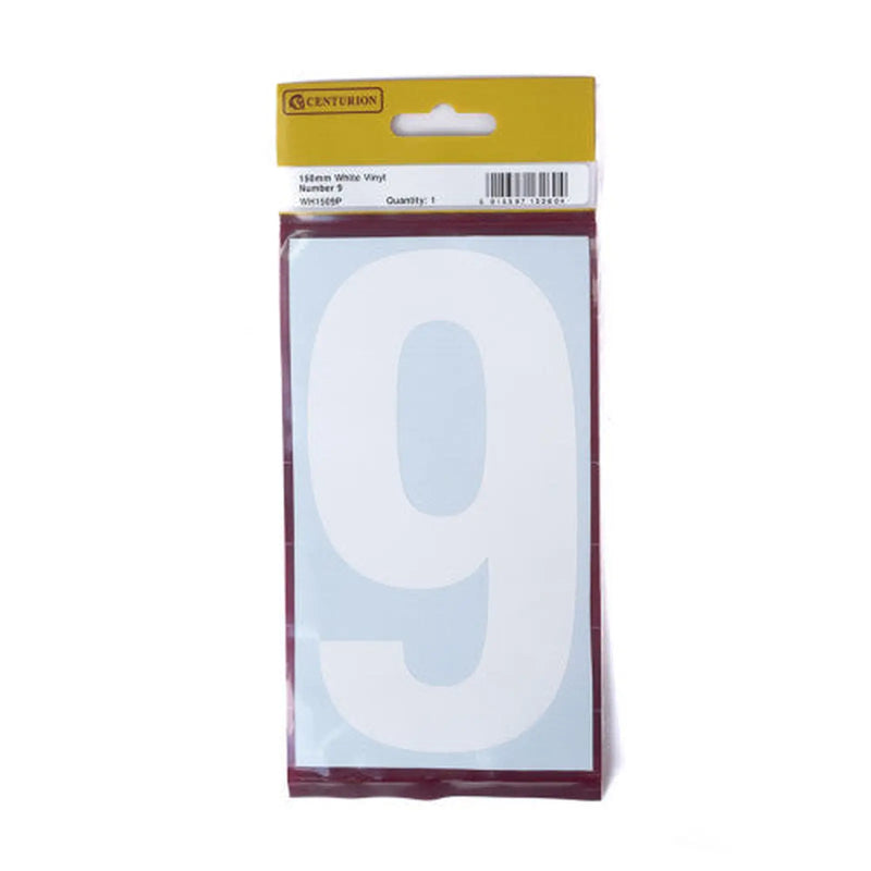 Centurion 150mm White Self Adhesive Vinyl Number 9 - Pack of 5