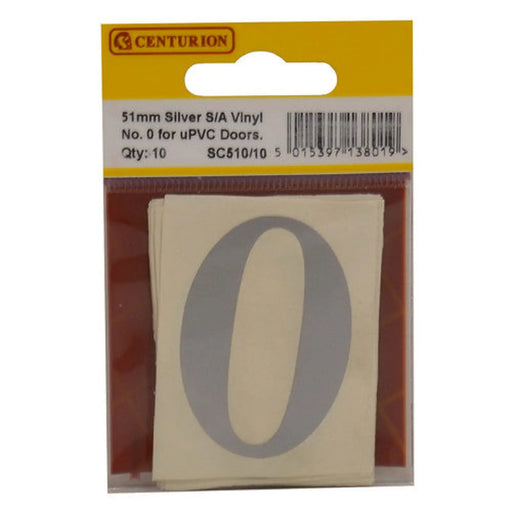 Centurion 51mm Silver Traditional Oldstyle Font Vinyl Number 0 (Pack of 10) - Min Order 2