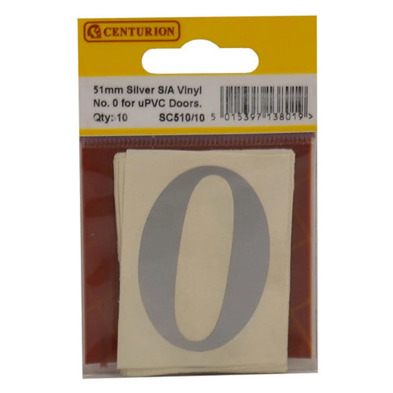 Centurion 51mm Silver Traditional Oldstyle Font Vinyl Number 0 (Pack of 10) - Min Order 2