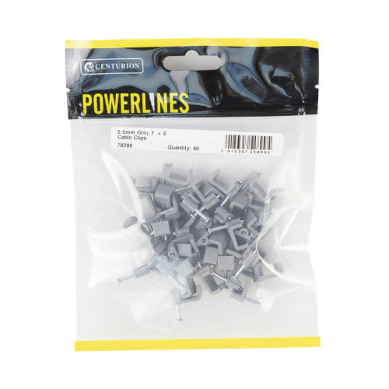 Centurion Flat Cable Clips - Grey - 2.5mm - (40 PK) - Pack of 5