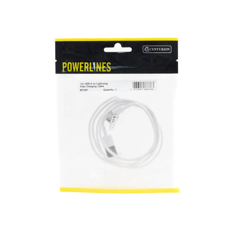Centurion USB-A to Lightning Fast Charge Cable – 1m - Min Order 4
