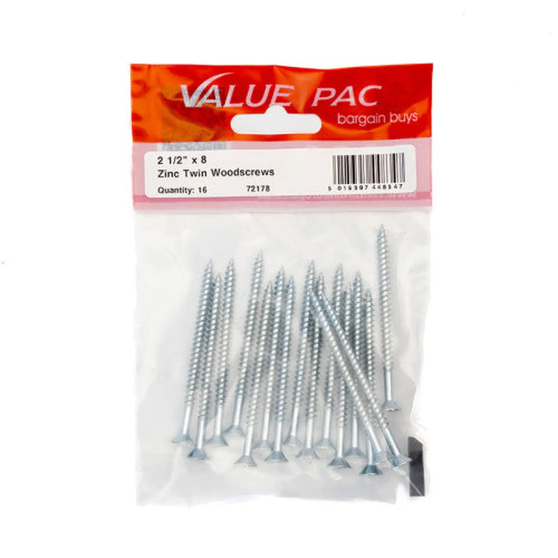 Centurion 2 1/2" x 8 ZP Cross Recessed Hardened Twin Thread Woodscrews with - Pack of 10