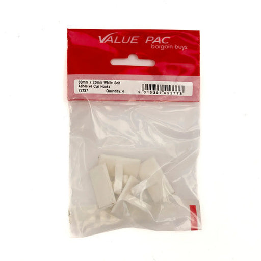 Centurion 30mm x 20mm White Self Adhesive Cup Hooks (Pack of 4) - Pack of 10
