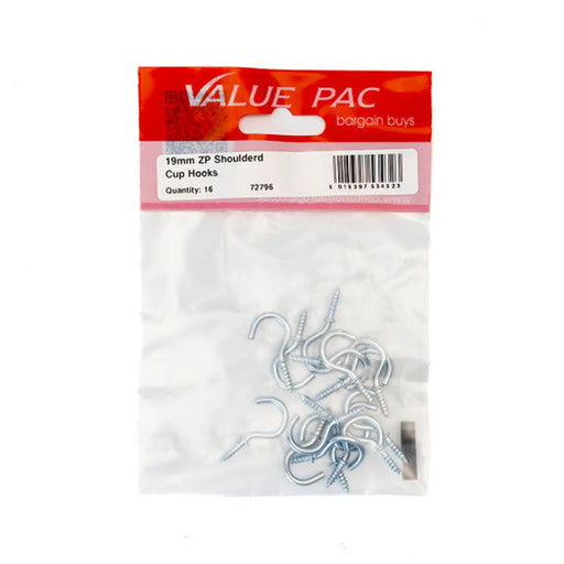 Centurion 19mm ZP Shouldered Cup Hooks (Pack of 16) - Pack of 10