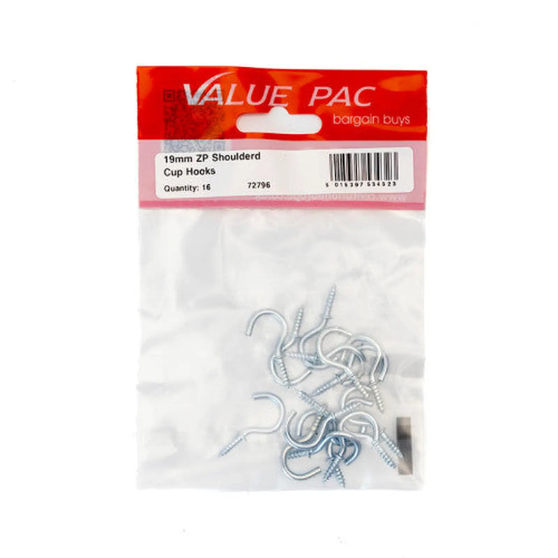 Centurion 19mm ZP Shouldered Cup Hooks (Pack of 16) - Pack of 10