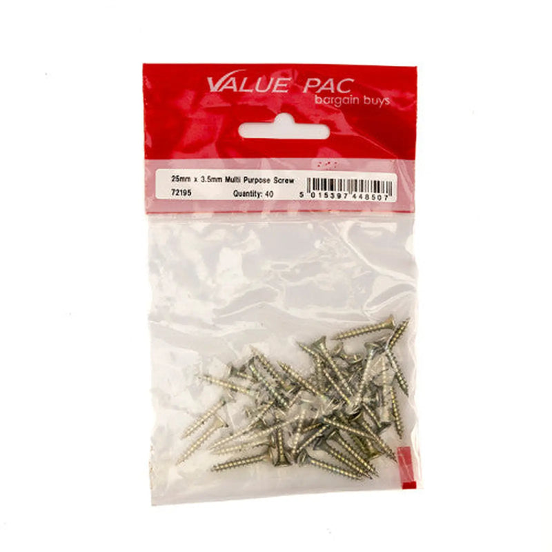 Centurion 3.5mm x 25mm ZYP Multi Purpose Single Thread Countersunk Pozi - Pack of 10