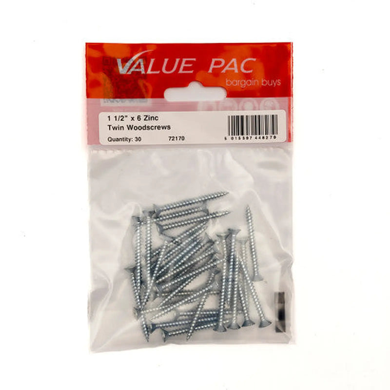 Centurion 1 1/2" x 6 ZP Cross Recessed Hardened Twin Thread Woodscrews with - Pack of 10