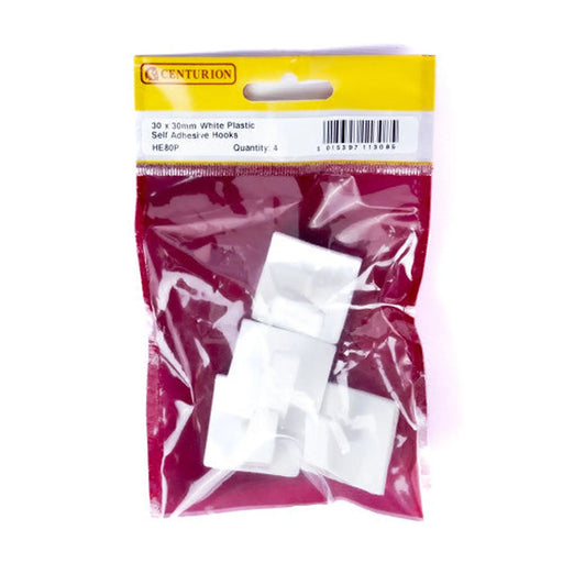 Centurion 30mm x 30mm Plastic Self Adhesive Hooks (Pack of 4) - Pack of 5