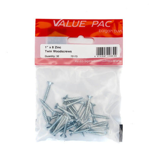 Centurion 1" x 8 ZP Cross Recessed Countersunk Hardened Twin Thread Screws - Pack of 10